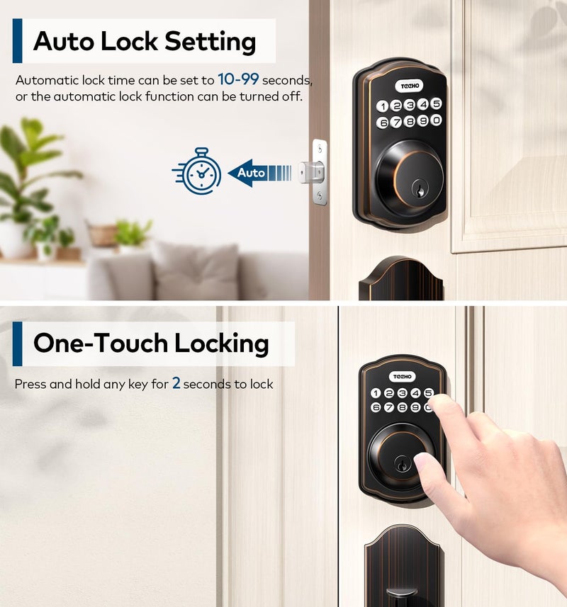 TEEHO Keyless Entry Door Lock Deadbolt with Handle Set  Electronic Digital Smart Locks Set for Front Door with 2 Keys  Easy to Install Keypad Deadbolt  Auto Lock - Oil-Rubbed Bronze - Image 3